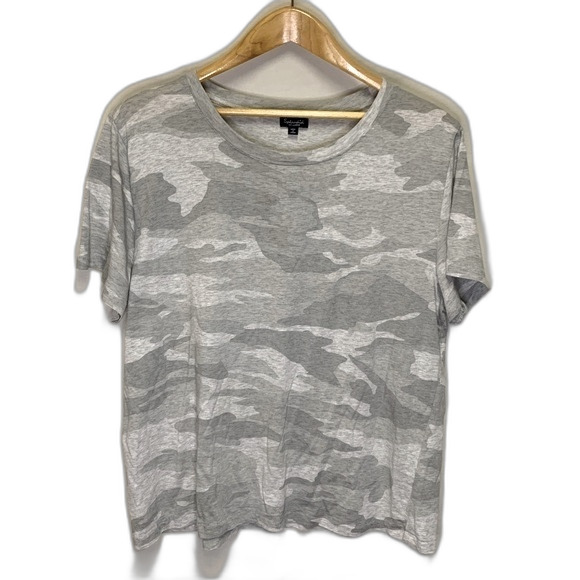 Splendid Women's Gray Camo Relaxed Fit Crew Neck Short Sleeve T-Shirt Size XXL - Picture 2 of 10